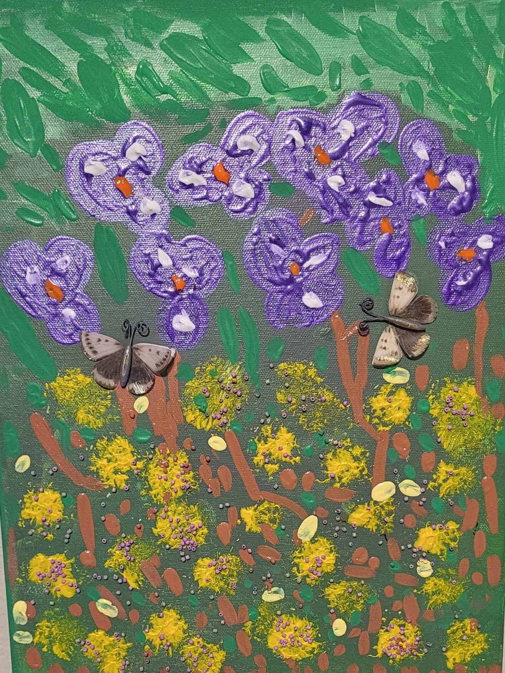 Hand-Painted Purple Floral & Butterfly Canvas Art – Original